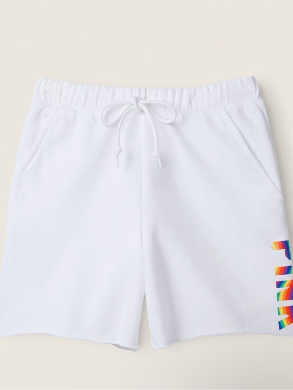 VS PINK Dad Shorts Medium Victoria’s Secret White Rainbow Logo Oversized NWT